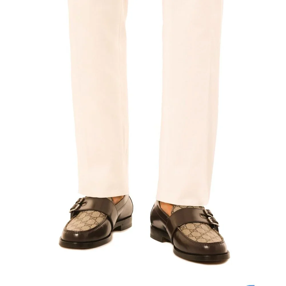 Gucci Men's GG Supreme and Leather Double Buckle Loafers - Picture 9 of 9
